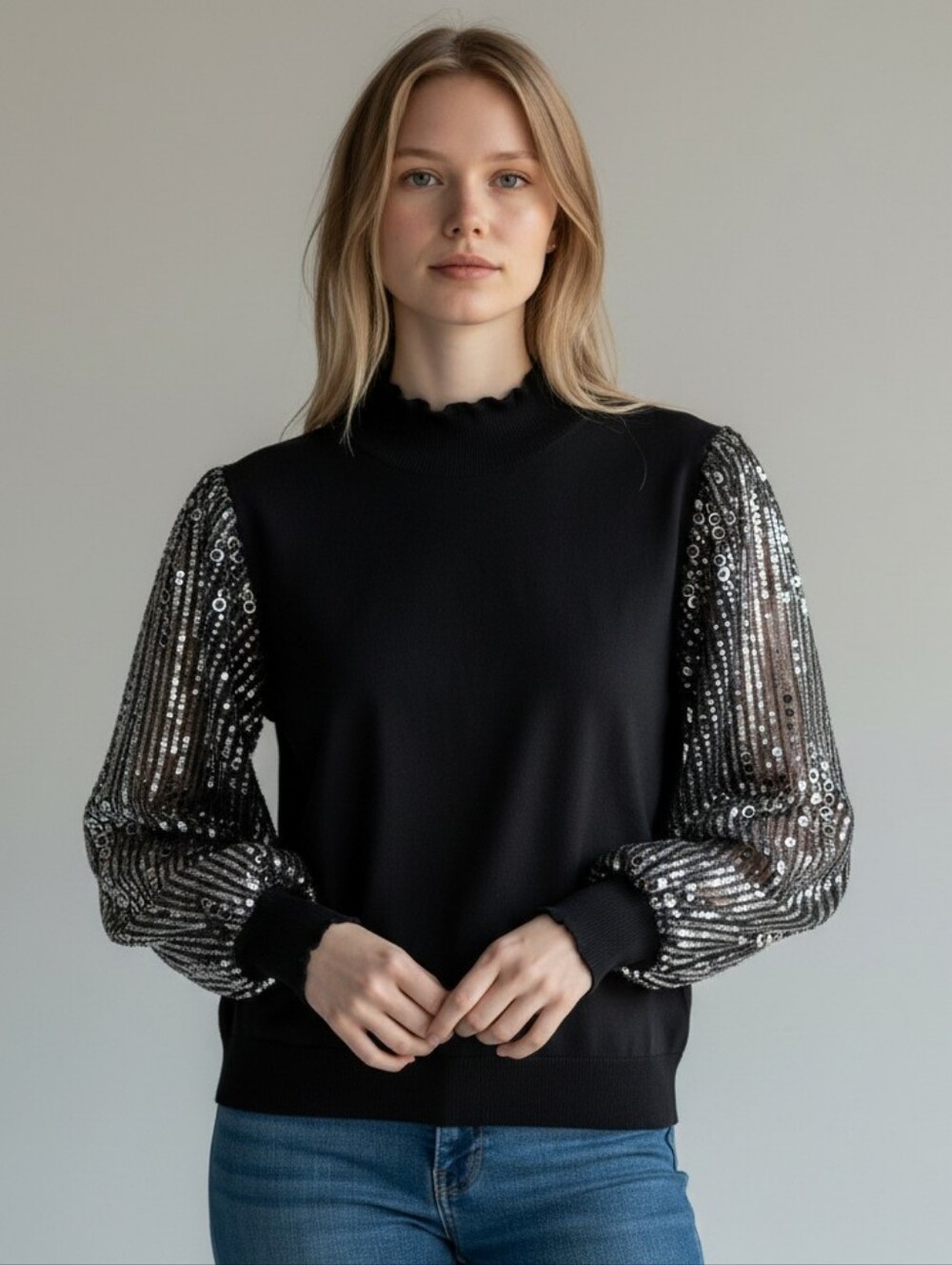 Carmen Marc Valvo Black Knit Top
